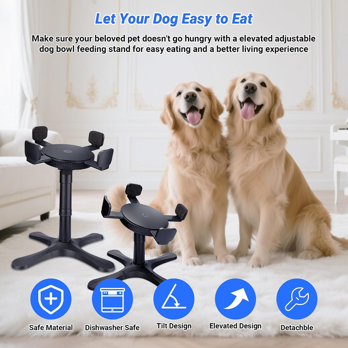Dog Bowls Elevated Adjustable Stand,Tilted Raised Feeder for 5.5‑9.5in Bowl