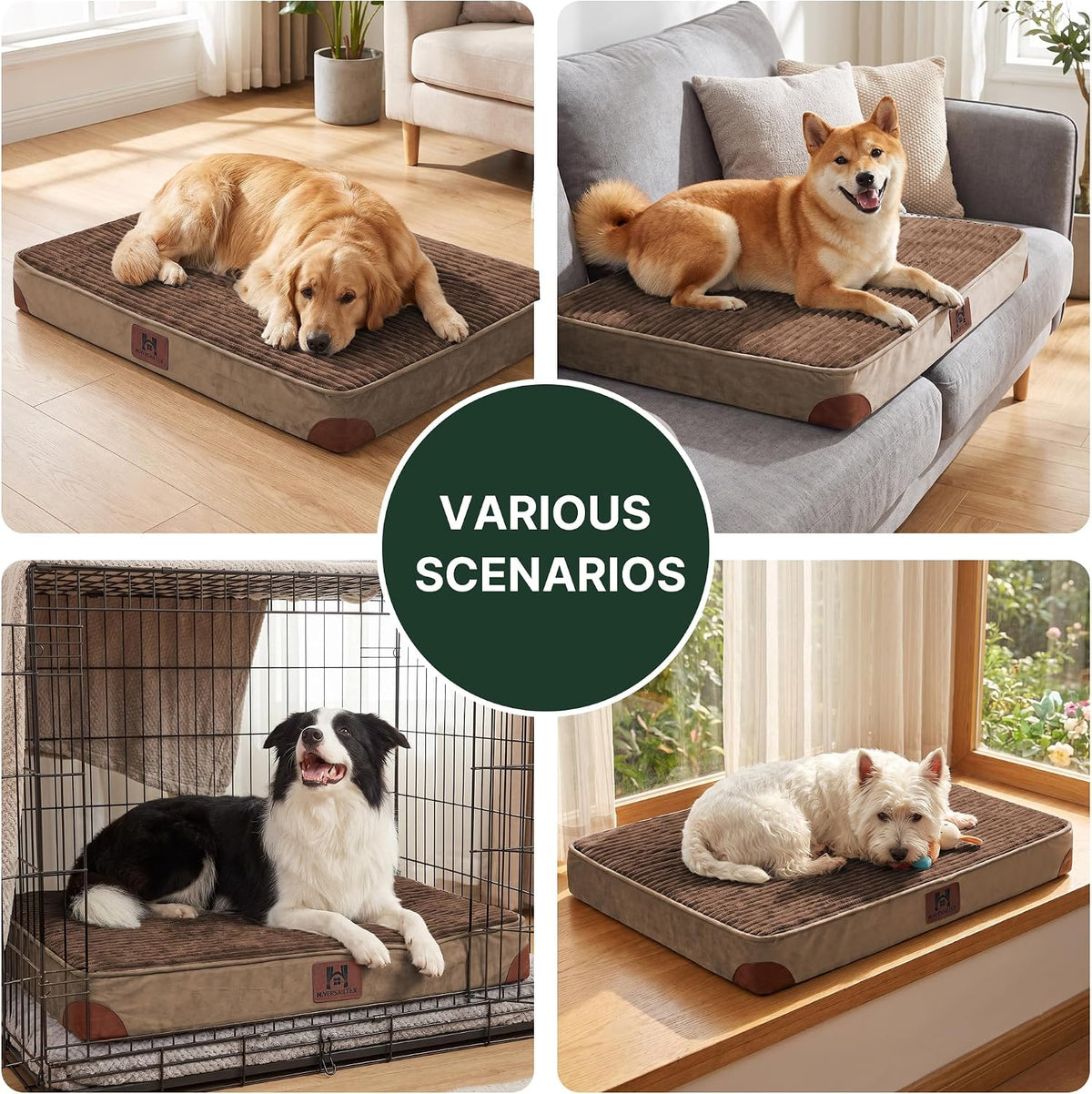 H.VERSAILTEX Waterproof Orthopedic Large Dog Bed, Cafe, 35"x22"x3.5"