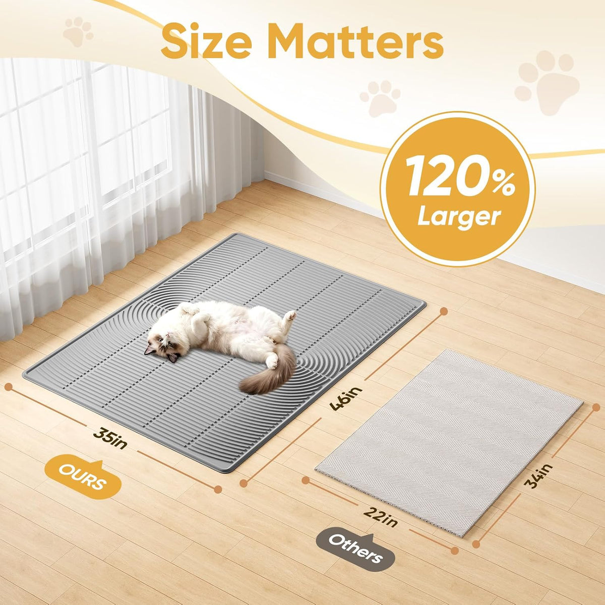 TRZZ XXL Cat Litter Mat, Large Silicone Waterproof Mat, Gray