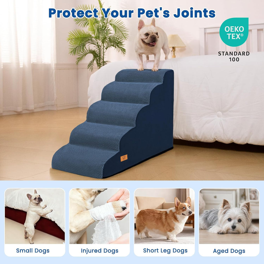 Dog Stairs for High Beds 22.4" H,5-Step Pet Ramp for Small & Medium Dogs