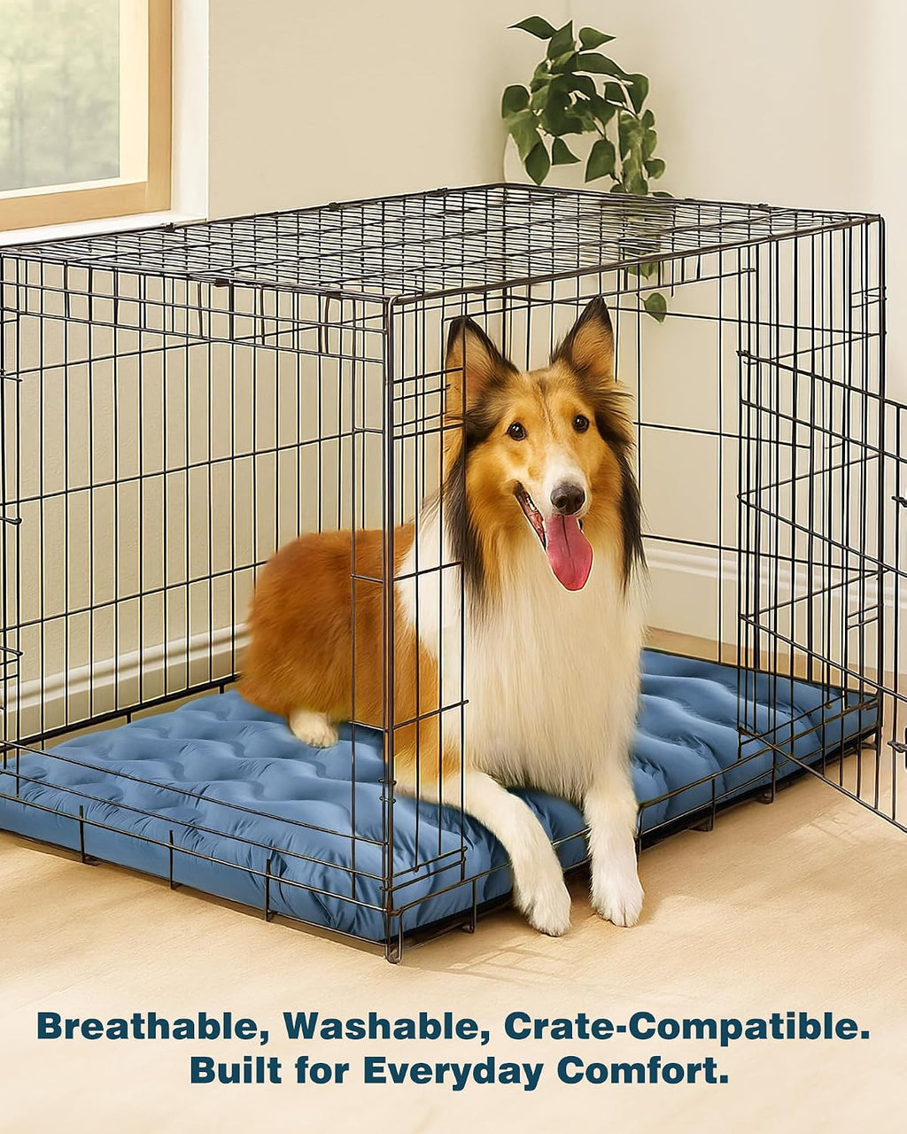 Washable Dog Bed, Cooling Dog Crate Bed Mat with Memory Foam, Water-Resistant Outdoor Dog Bed for Large Medium Small Dogs