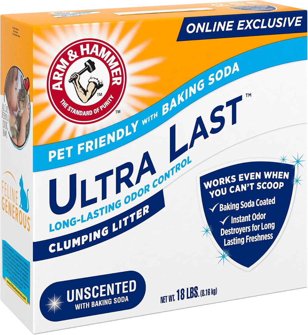 ARM & Hammer Ultra Last Clumping Cat Litter, Unscented, MultiCat, 18 Lbs