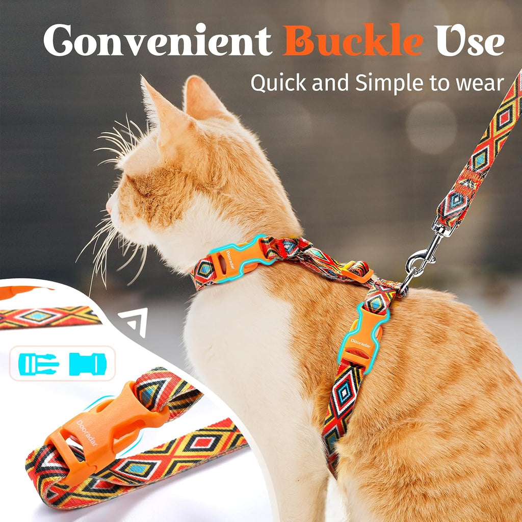 Dooradar Cat Harness and Leash Set, Adjustable Pet Straps, Orange & Black