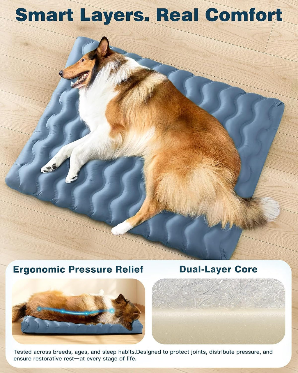 Washable Dog Bed, Cooling Dog Crate Bed Mat with Memory Foam, Water-Resistant Outdoor Dog Bed for Large Medium Small Dogs