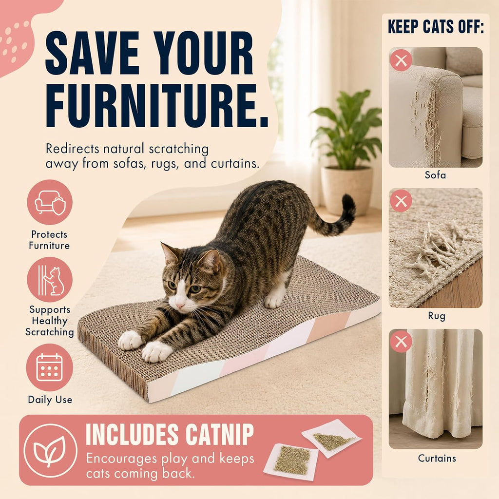 SIDAZON Cat Scratching Pads Cardboard Cat Scratchers for Indoor Cats Reversible Large Wide Corrugated with Catnip and Mini Toy(5pcs)