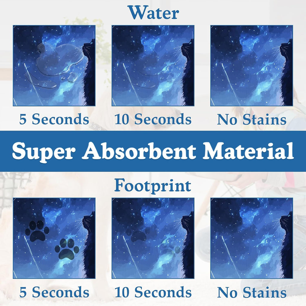 Starry Night Cat Dog Food Mat–Absorbent Quick Dry Feeding Placemat for Food and Water Bowls, Non Slip Rubber Backing, Waterproof Pet Supplies for Mess-Free Eating 12"x20"
