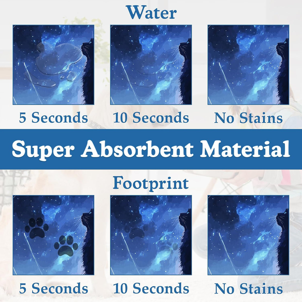 Starry Night Cat Dog Food Mat–Absorbent Quick Dry Feeding Placemat for Food and Water Bowls, Non Slip Rubber Backing, Waterproof Pet Supplies for Mess-Free Eating 12"x20"