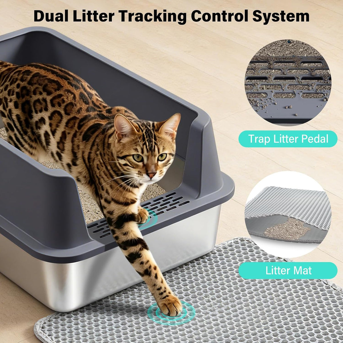 Stainless Steel Litter Box, XL Metal Litter Box with High Sides Lid
