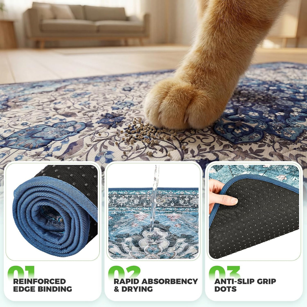 Hompet Cat Litter Mat 2 Pack, 18x28 Machine Washable Trapping Mats for Cats, Super Absorbent & Urine-Proof Cat Litter Box Mat for Floor, Waterproof & Non Slip Kitty Litter Rug