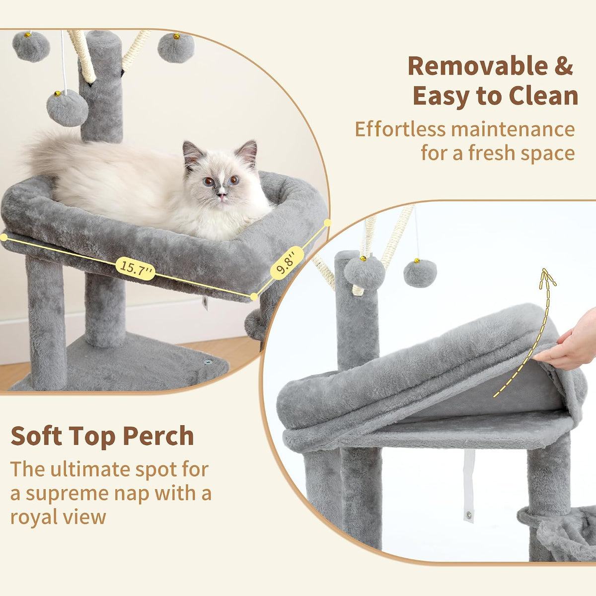 Heybly Cat Tree, 45.3" Cat Tower for Indoor Cats with Large Perch HCT202SW