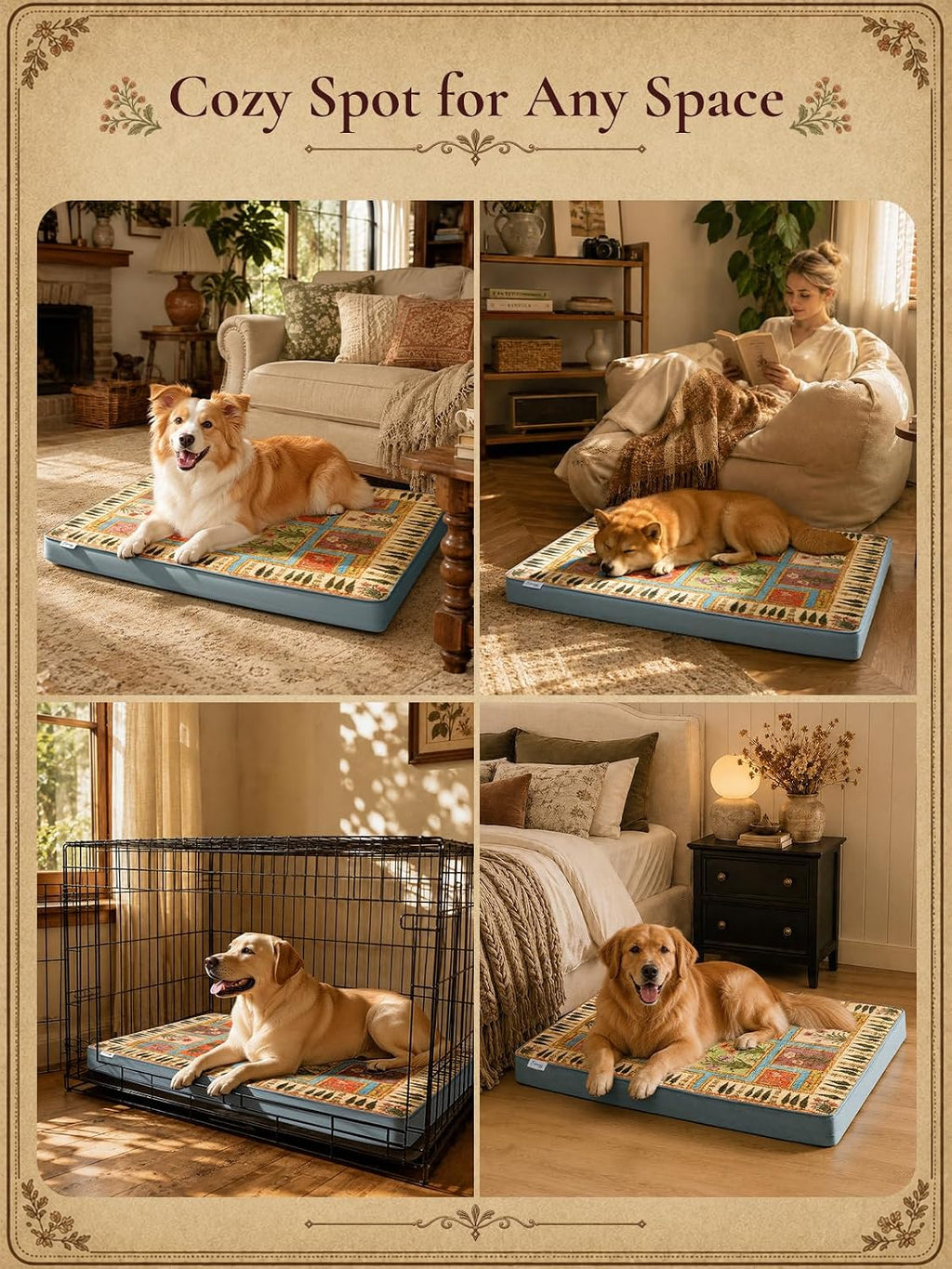 Exsnugy Orthopedic Washable Dog Bed Boho Crate Pet Pad for Large Dog 41in