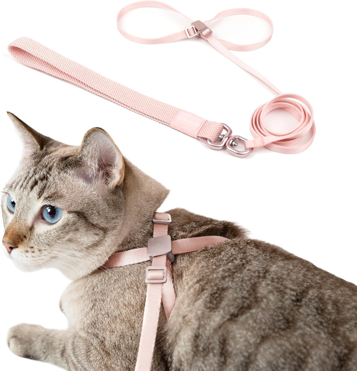 Cat Harness and Leash 2-in-1, Escape Proof Anti-Choking Harness Adjustable Lightweight Leash One-Piece Non-Detachable for Kitten Cats Walking Outoor Training, US IDA Bronze Award (Pink)