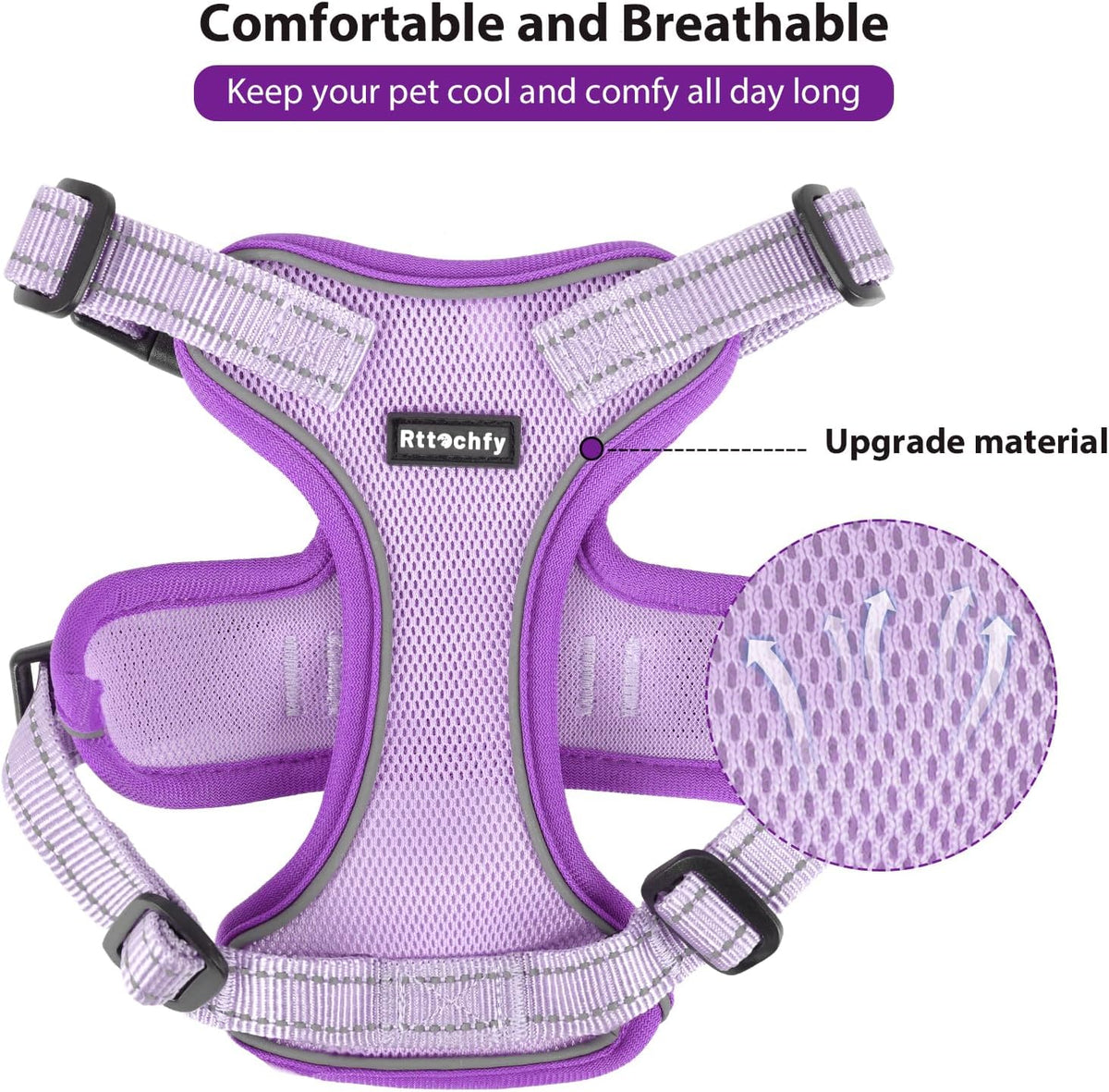 Cat Harness and Leash Set, Escape Proof Cat Harness with Reflective Strips, Breathable Mesh Vest, Adjustable Walking Harness for Indoor Outdoor Cats, Kittens, Small Medium Large Cats (Purple, S)
