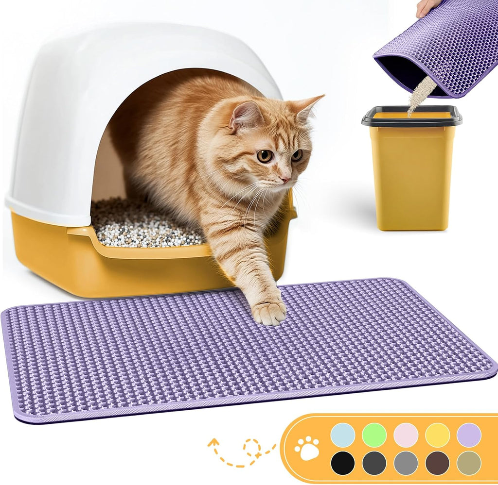 Powools Cat Litter Mat, 23.2 x 14.6 in, Waterproof, Non-Slip, Purple | Litter Trapping Mat, Easy to Clean, Litter Box Mat, Urine-Proof, Cat Toilet Training Systems Accessories, Indoor Cats