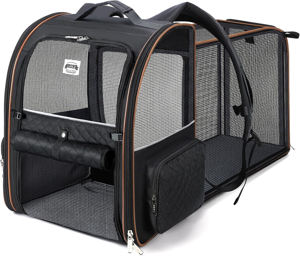 Large Cat Backpack Carrier Expandable Pet Carrier Backpack for Small Dogs Medium Cats Fit Up to 18 Lbs, Dog Backpack Carrier, Foldable Puppy Backpack Carrier for Travel, Black