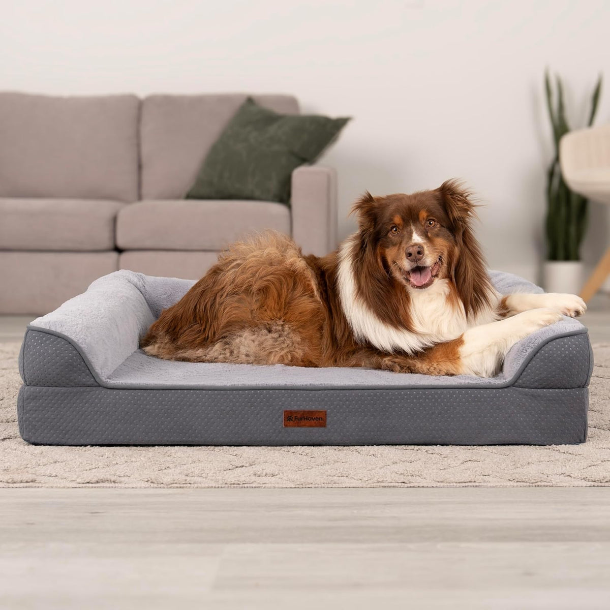 Furhaven Plush & Embossed Velvet Cooling Gel-Top Dreamer Sofa Pet Bed, Steel Blue, Jumbo