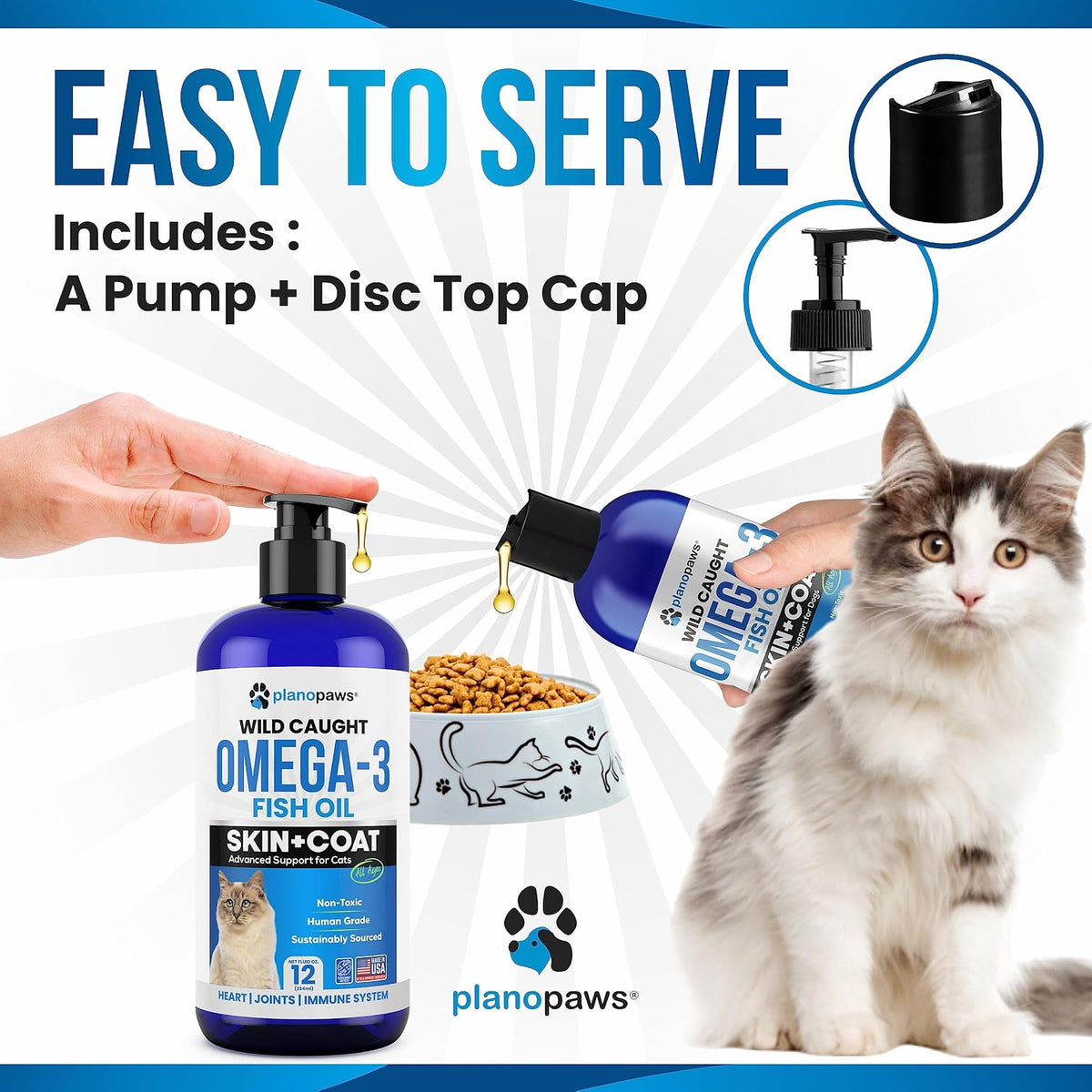 Omega 3 Fish Oil for Cats - Wild Caught, Skin and Coat, 12 fl oz Liquid