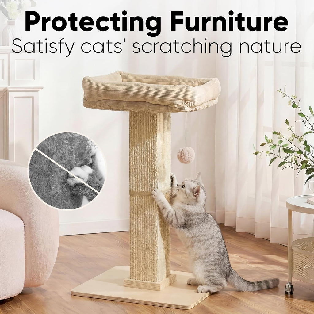 FUKUMARU Retro-Style Cat Scratching Post with Perch for Indoor Adult Cats