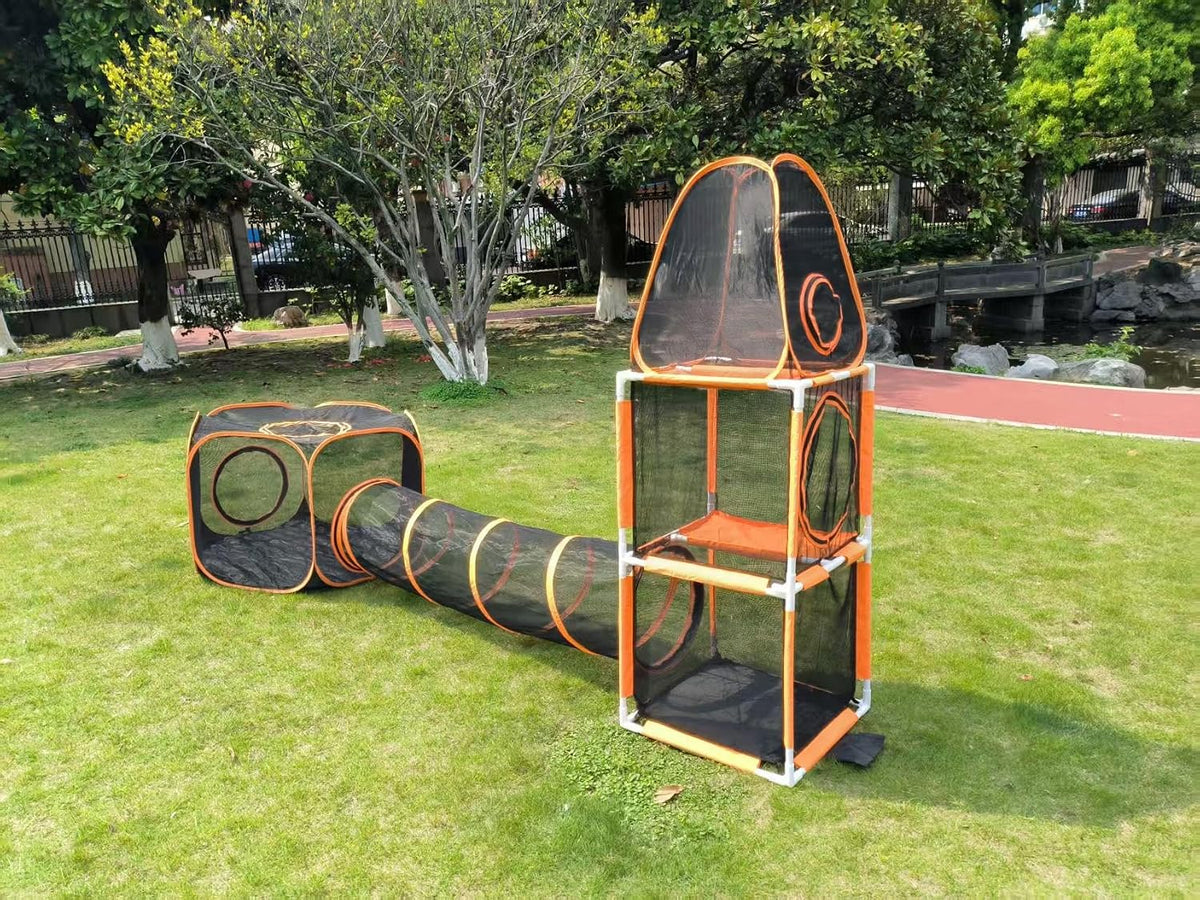 3 in 1 Cat Tent Tunnel 3-Level Climbing Tower with Tunnel Pet Play House Outdoor Large Foldable Cat Enclosure Puppy Playpens (3 in 1)