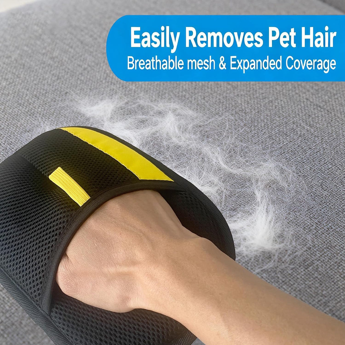 Electrostatic Pet Hair Removal Glove for Cats & Dogs, Reusable Magic Brush for Furniture & Clothes, Cat & Dog Fur Remover Tool (Black-Yellow Medium 1-Pack)