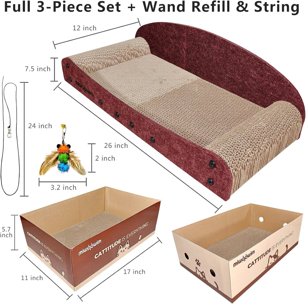 miwoowim 26'' Large Cardboard Cat Scratcher Bed and Box Set