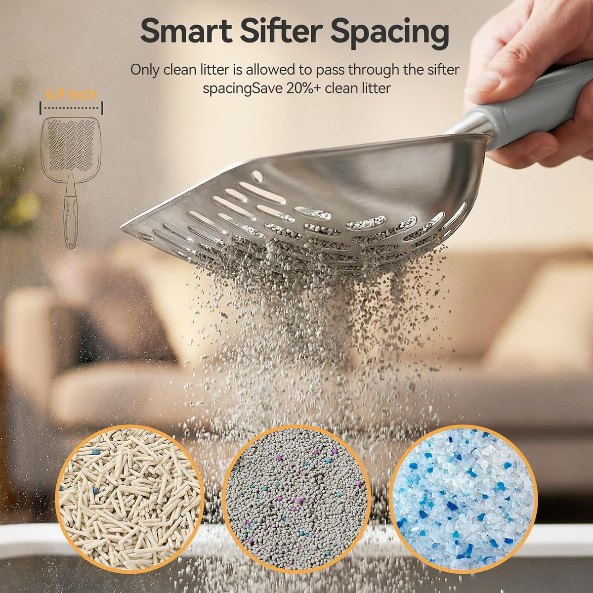 Cat Litter Scoop, Large Long Handle Kitty Metal Scooper | Heavy Duty Aluminum Deep Sifter, Ergonomic Non-Slip Grip, Rustproof Durable Poop Cleaner for Cat Litter Box