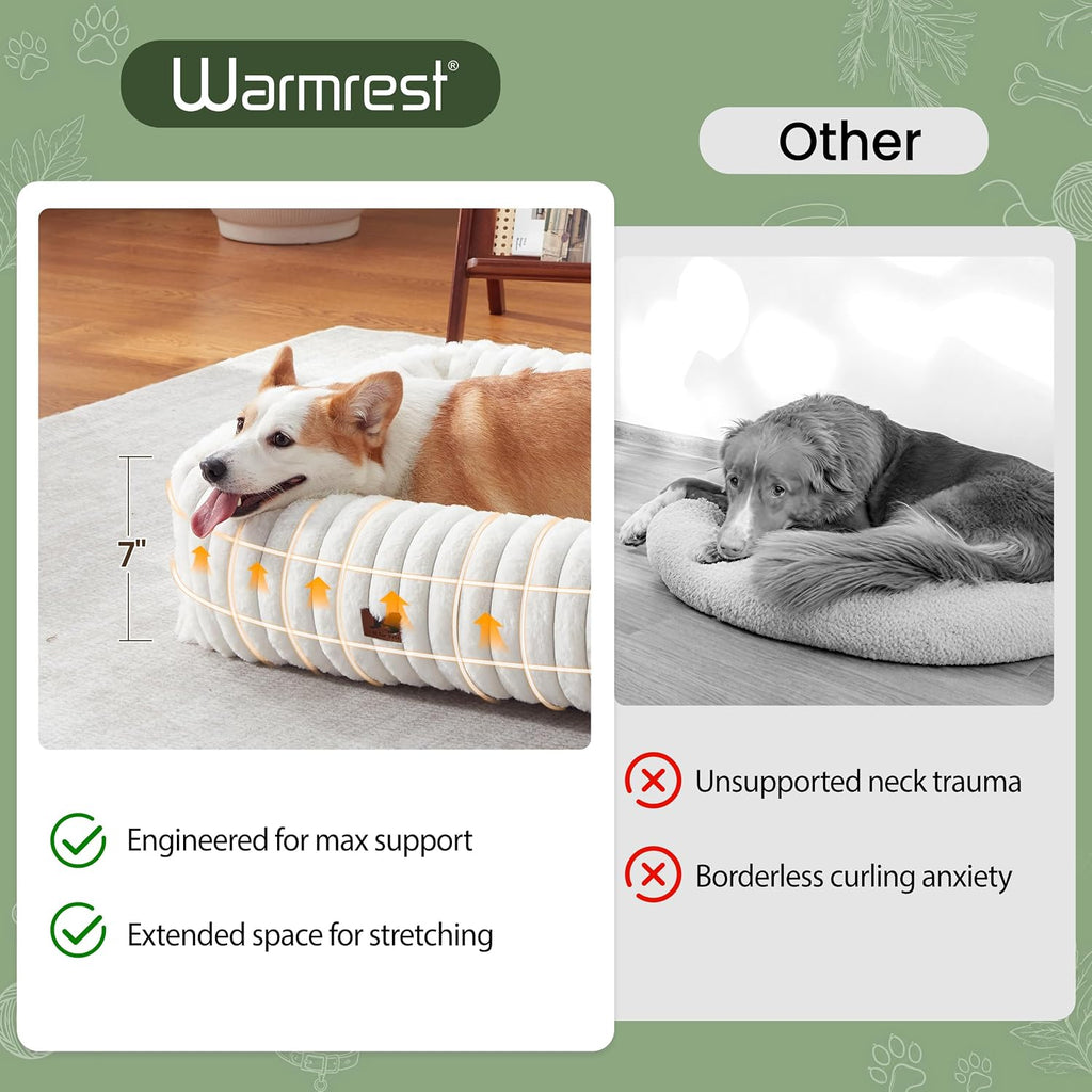 Washable Dog Bed for Small Medium Dogs, Rectangle Orthopedic Pet Bed with Removable Cover, Fluffy Memory Foam Dog Beds with Anti-Slip Bottom, Cream (25x21x7 inches)