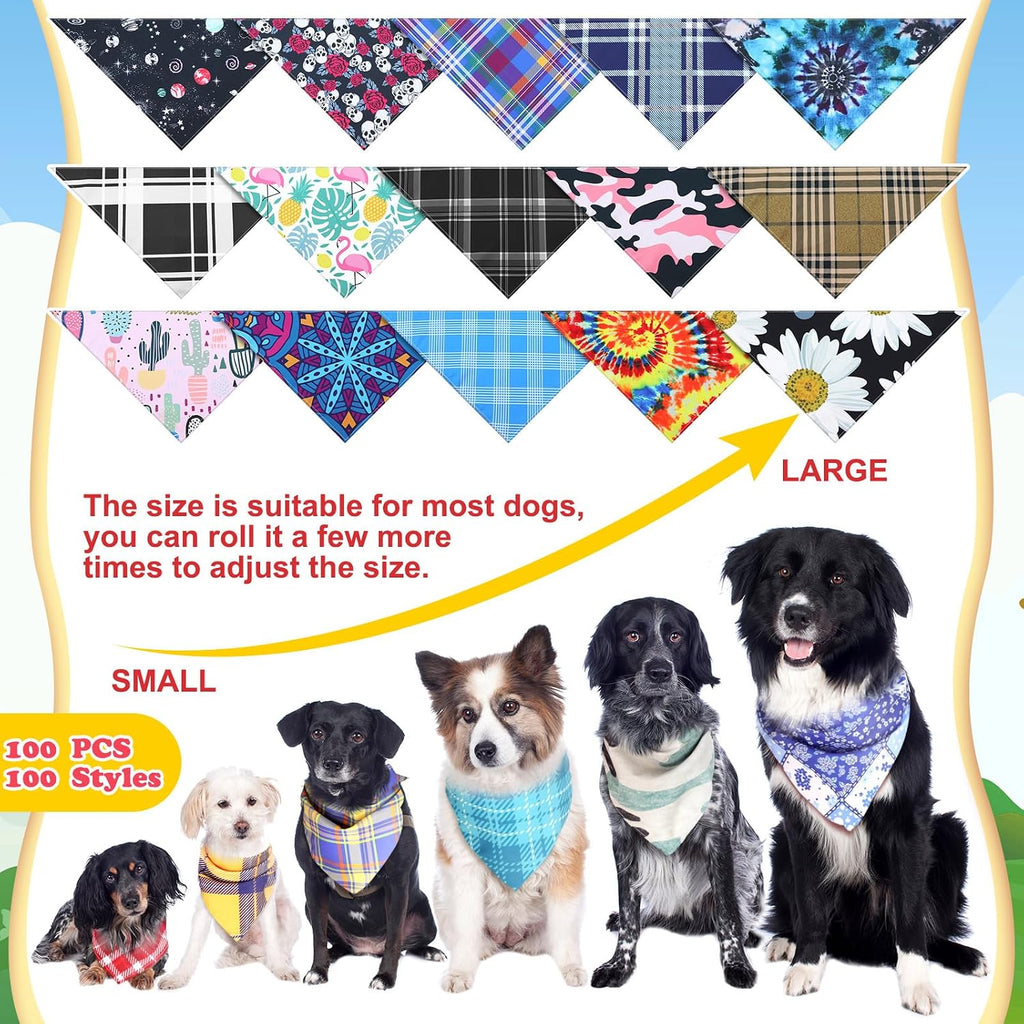 Huhumy 100 Pcs Plaid Dog Bandanas Bulk Plaid Bandana for Medium Large Dogs