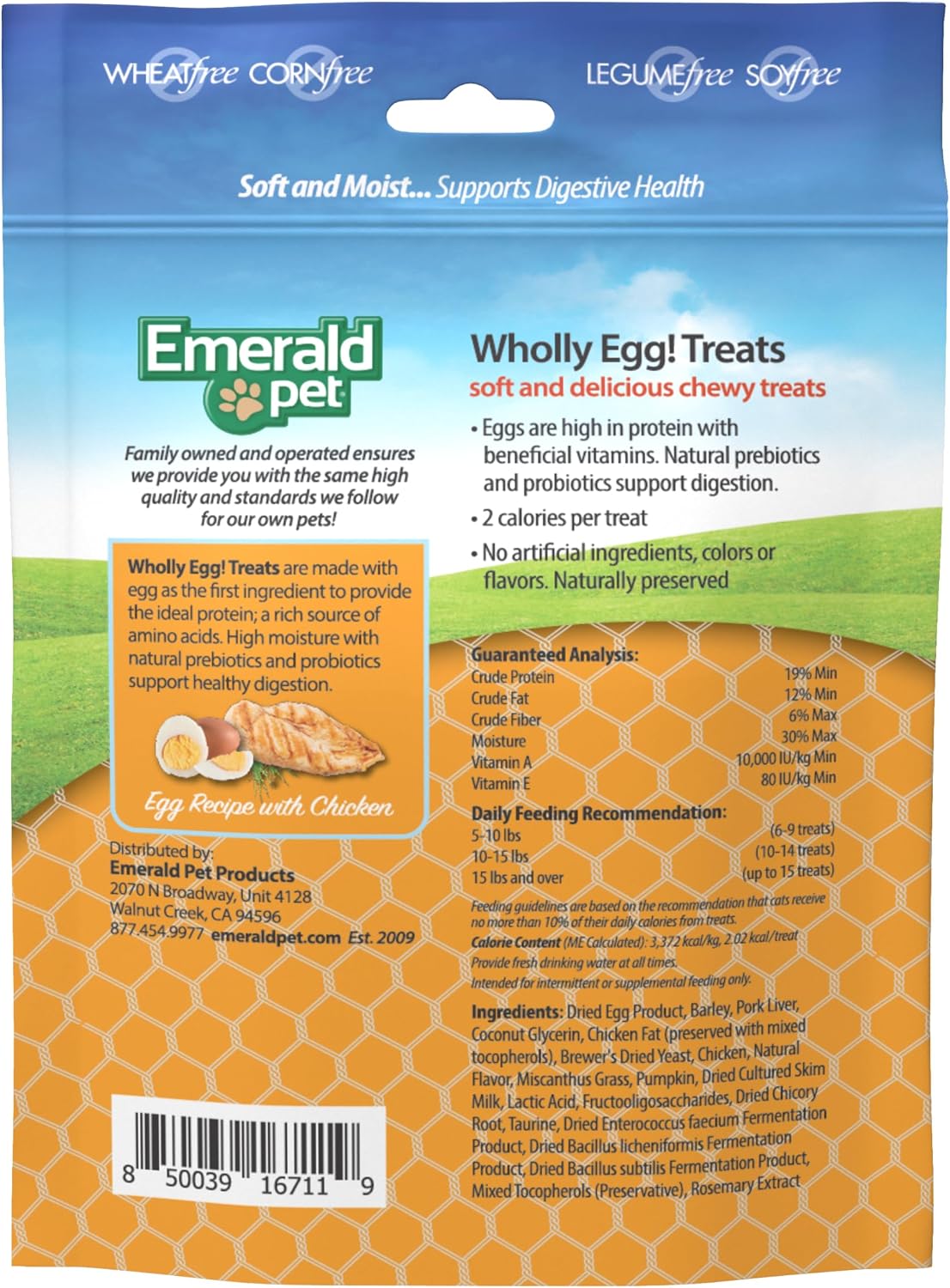 Emerald Pet Wholly Egg Cat Treats for Digestive Health – Soft & Moist Chicken Cat Treats with Natural Prebiotics & Probiotics – Supports Gut Health, 2.5 oz
