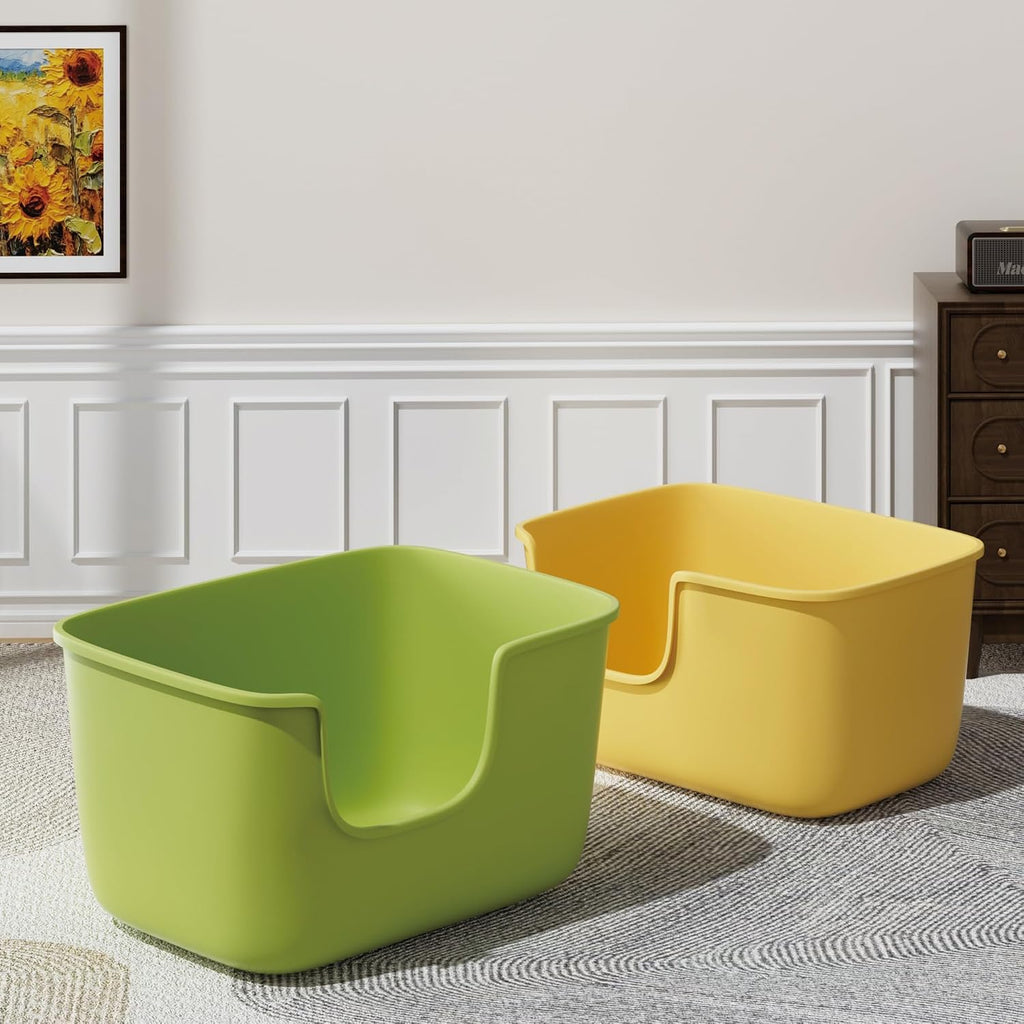 Vealind Large Cat Litter Box for Indoor Cats High Sided and Low Entry Litter Box 22.2"×14.9"×12" Tall Litter Boxes with High Back Deep Wall XL Cat Litter Boxes (Green)