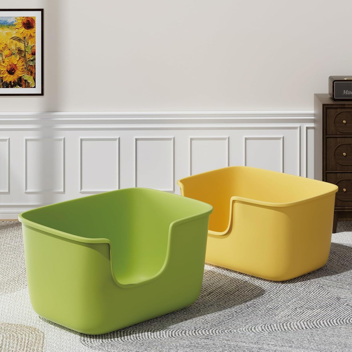 Vealind Large Cat Litter Box for Indoor Cats High Sided and Low Entry Litter Box 22.2"×14.9"×12" Tall Litter Boxes with High Back Deep Wall XL Cat Litter Boxes (Green)