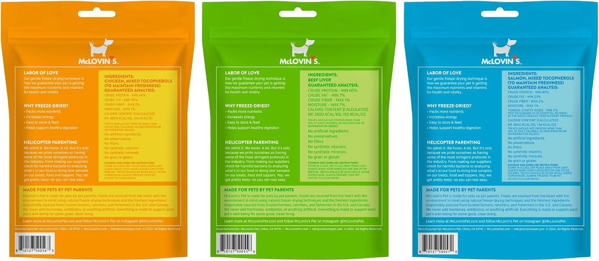 McLovin's Freeze Dried Dog Treats & Toppers, Variety Pack 4.2oz, USA Made