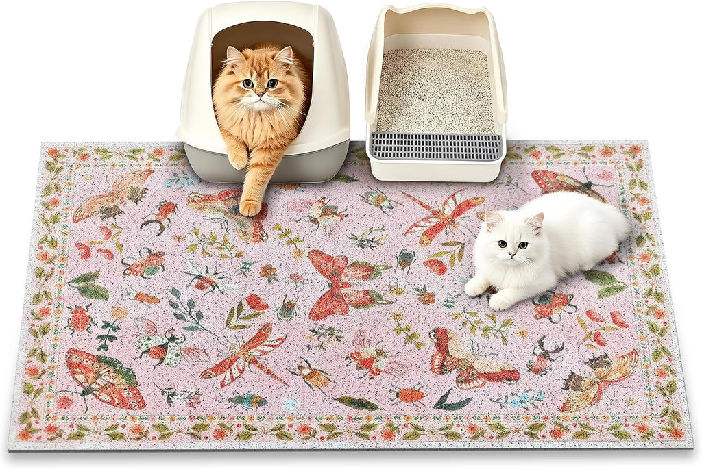 Cat Litter Mat, 35" x 23" Litter Mat, Traps 100% Cat Litter, Non-Slip Litter Box Trapping Mat, Cute Decor Mat, Easy Clean for Scatter Control, Waterproof Urine Protection
