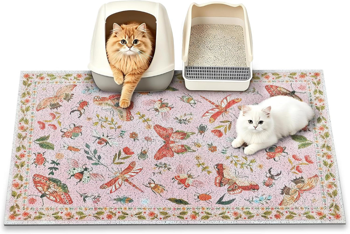 Cat Litter Mat, 35" x 23" Litter Mat, Traps 100% Cat Litter, Non-Slip Litter Box Trapping Mat, Cute Decor Mat, Easy Clean for Scatter Control, Waterproof Urine Protection