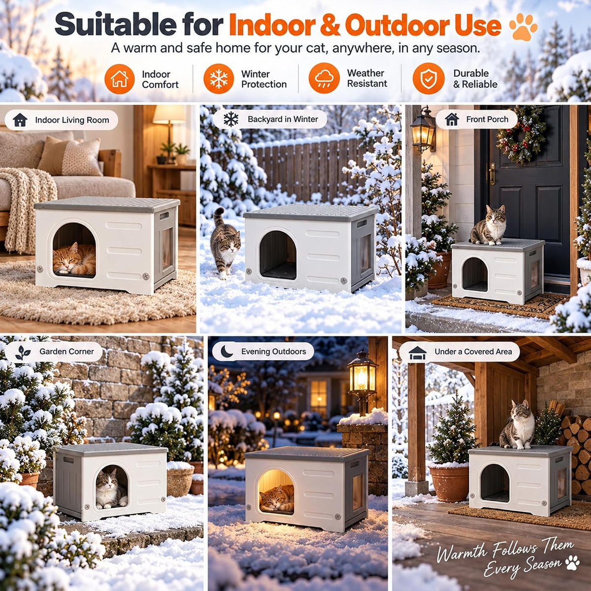 Rockever HDPE Cat House with Liner, Outdoor Waterproof Easy Clean Shelter
