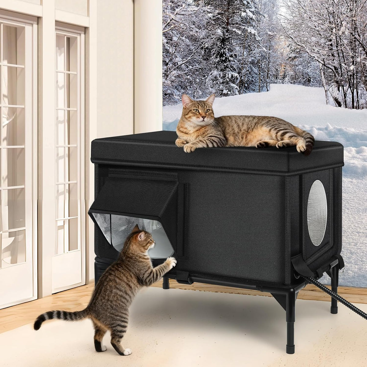 Cat Houses for Outdoor Cats, Insulated Heated Outdoor Cat House Shelter, M