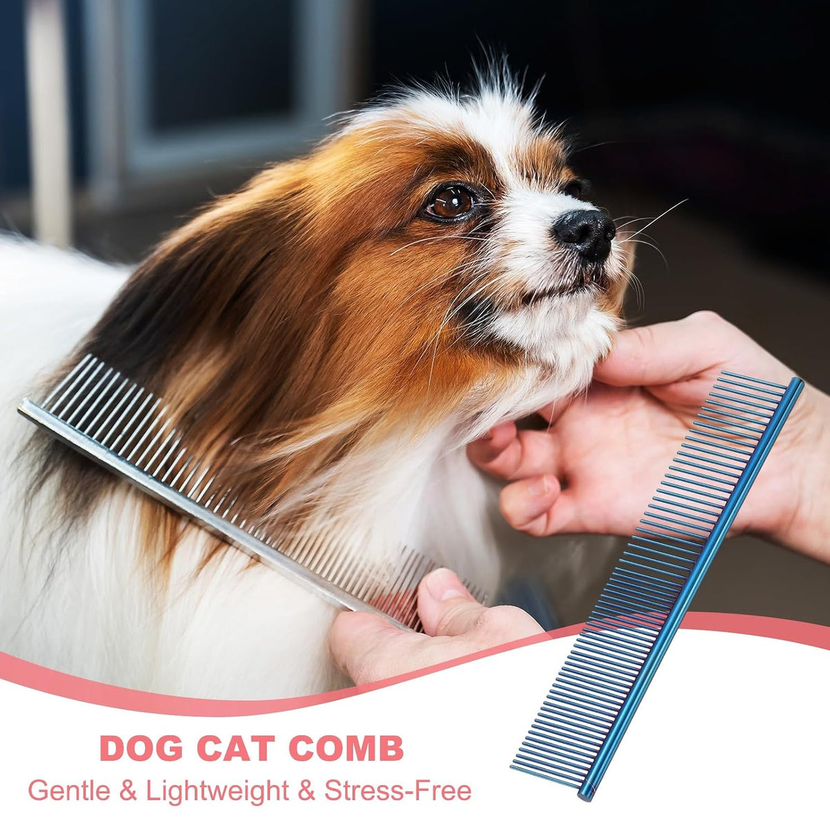 Dog Cat Comb, Pet Combs Stainless Steel Teeth with Rounded Ends for Knots Mats Loose Hair Removal, 7.5IN (Blue Plated, 3 Pack), Grooming Tool Intended for Long Curly Hair Pet