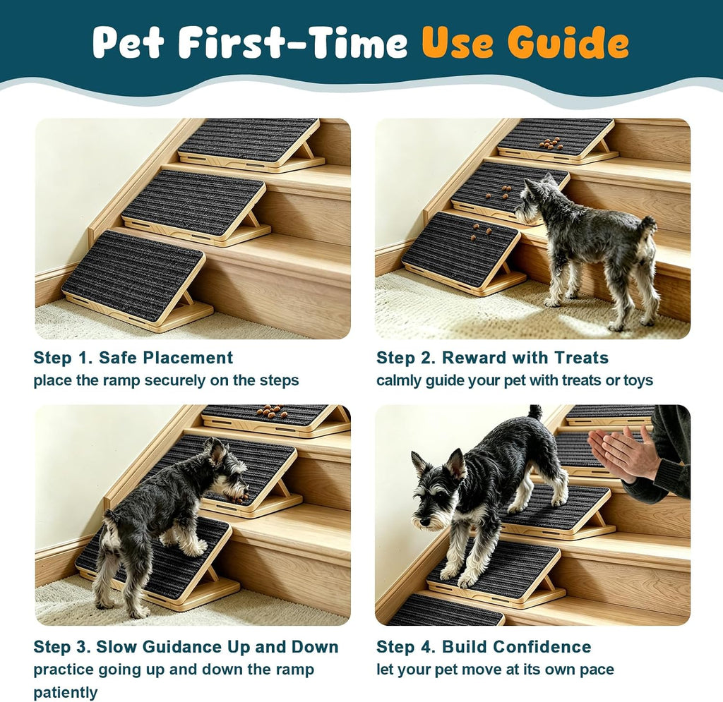 4-Pack Small Dog Ramp for Stairs, Adjustable Gentle Low-Angle Wooden Pet Stair Wedges, Non-Slip Carpet Surface, No Assembly Portable Sturdy Pet Steps for Small Dogs, Senior, Injured, Short-Legged