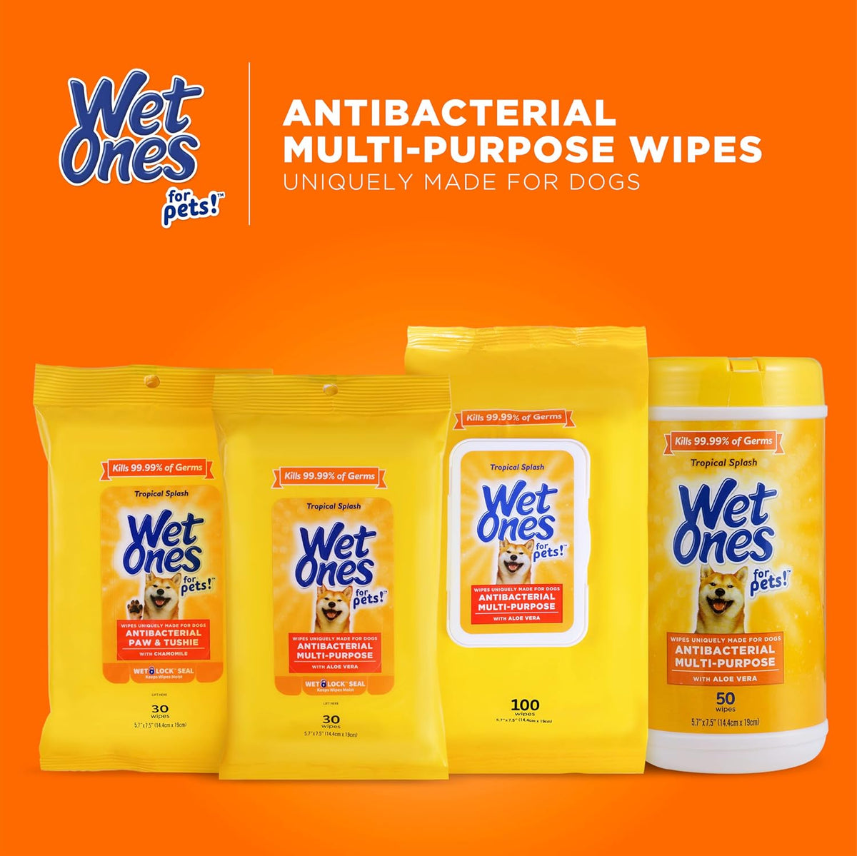 Wet Ones for Pets Multipurpose Dog Wipes, Tropical Splash, 100 Count, 12-Pk