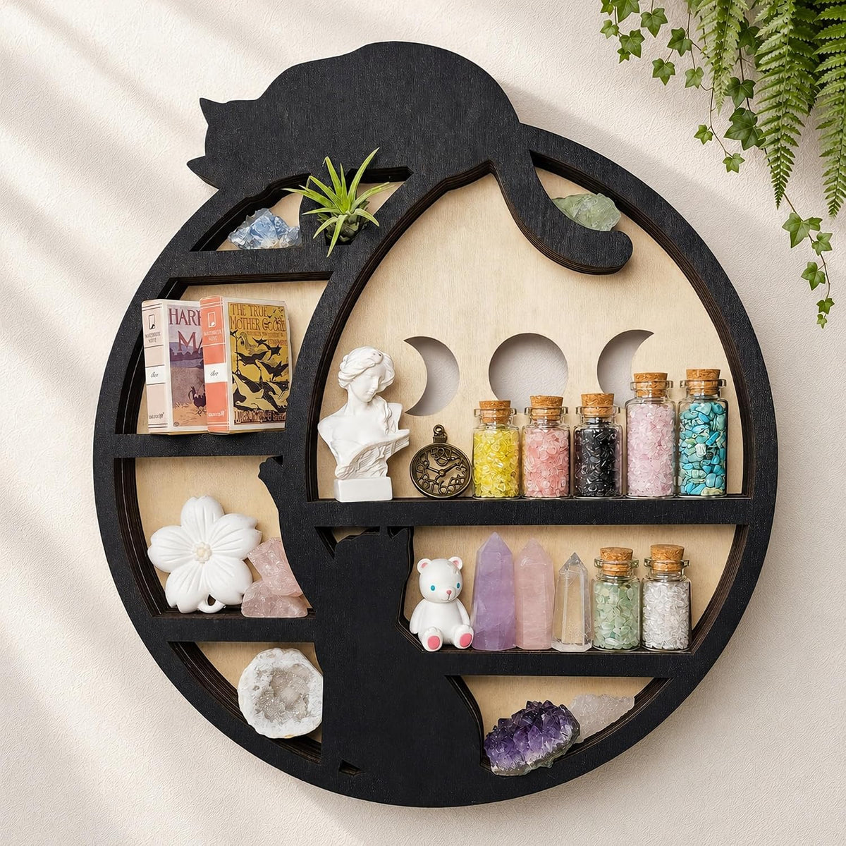 Cat on The Moon Crystal Display Shelf, Cat Decor for Home Floating Shelve