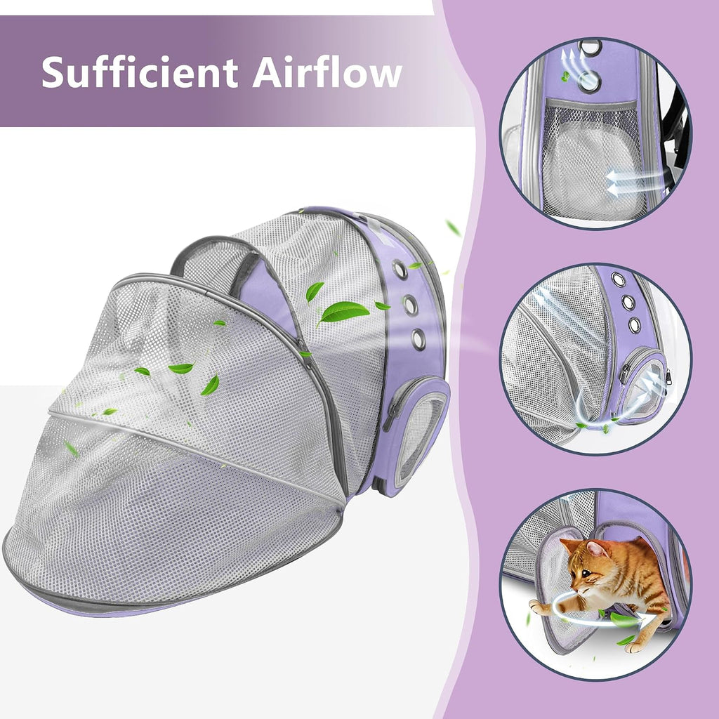 Expandable Cat Carrier Backpack with Bubble Window, Purple