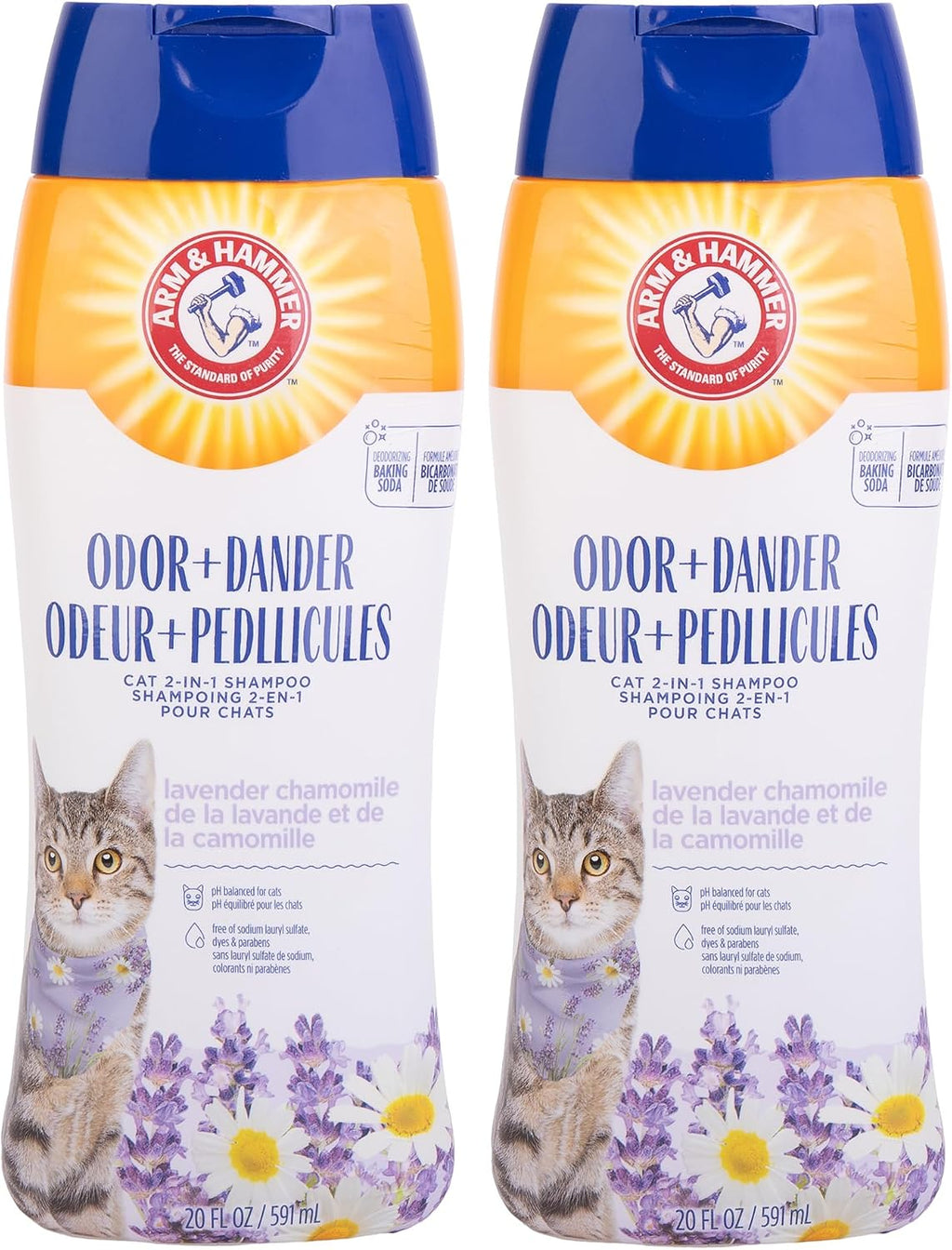 Arm & Hammer 2-in-1 Deodorizing Cat Shampoo, Lavender, 20 Fl Oz, 2-Pack