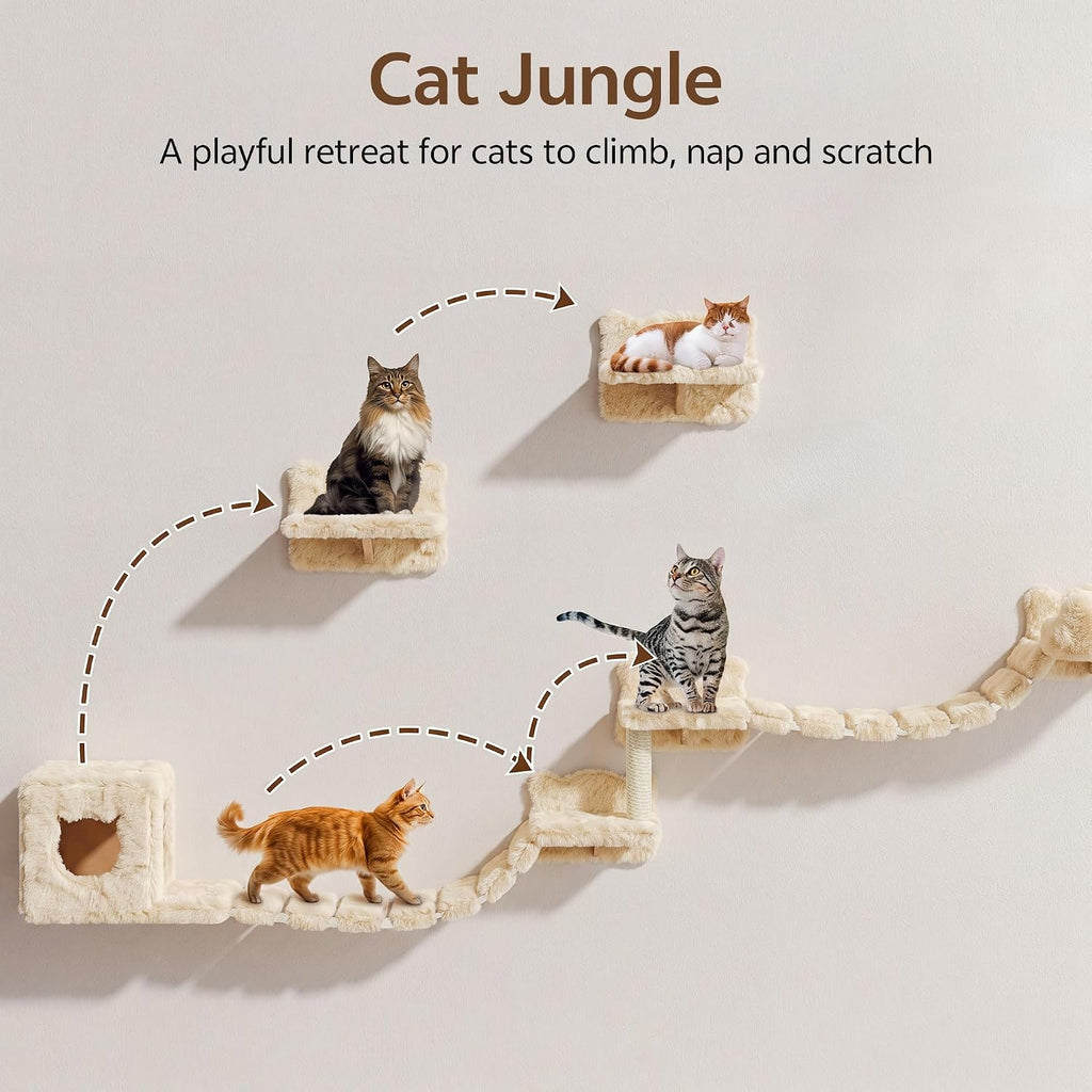 Cat Wall Furniture, 9 in 1 Cat Wall Shelves Set with Bridge, Beige