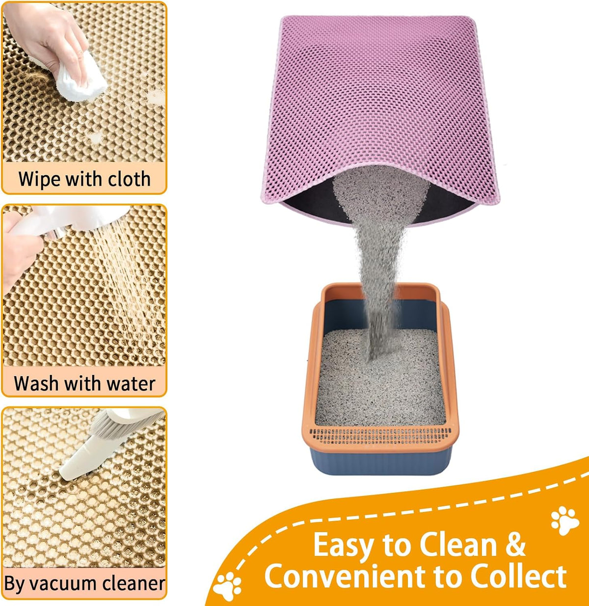 Cat Litter Mats,Cat Litter Box Mat 32"x22", 2 Layer Kitty Litter Mat,Llitterbox Mat,Waterproof Urine Proof, Clean Easily, Pink, Medium