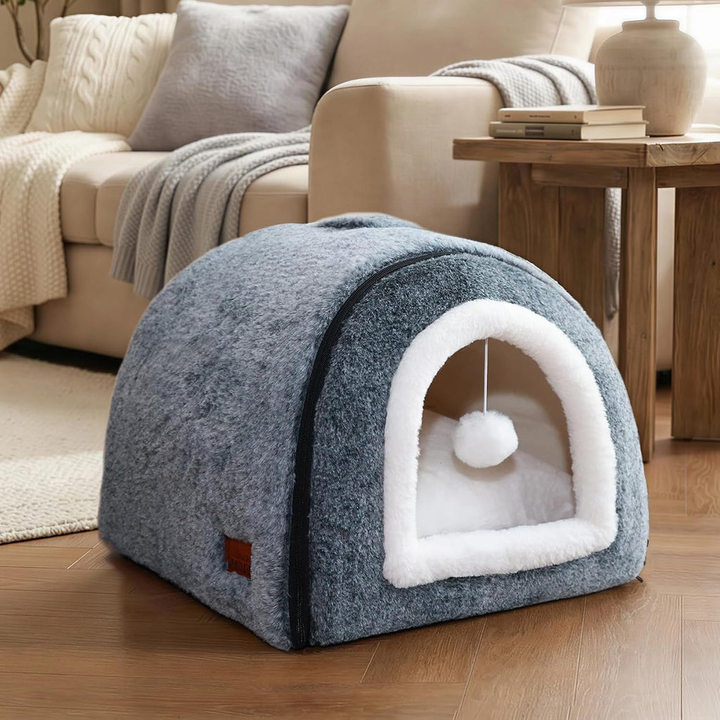 Cat Bed for Indoor Cats，Foldable cat cave，Anti-Slip & Water-Resistant Bottom，cat Houses for Indoor Cats or Small Dogs, Kitten Tent, Rabbit Bed (Dark Grey-2, L:(17.5"×16.9"×15.9"))