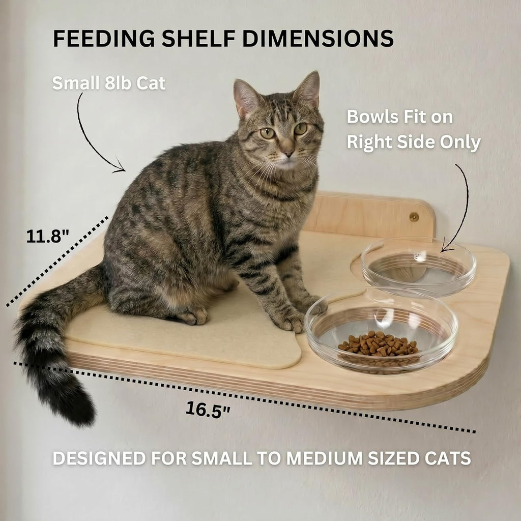 INICIO Cat Shelves - Feeding Shelf with 3 Cat Wall Steps - Natural Wood