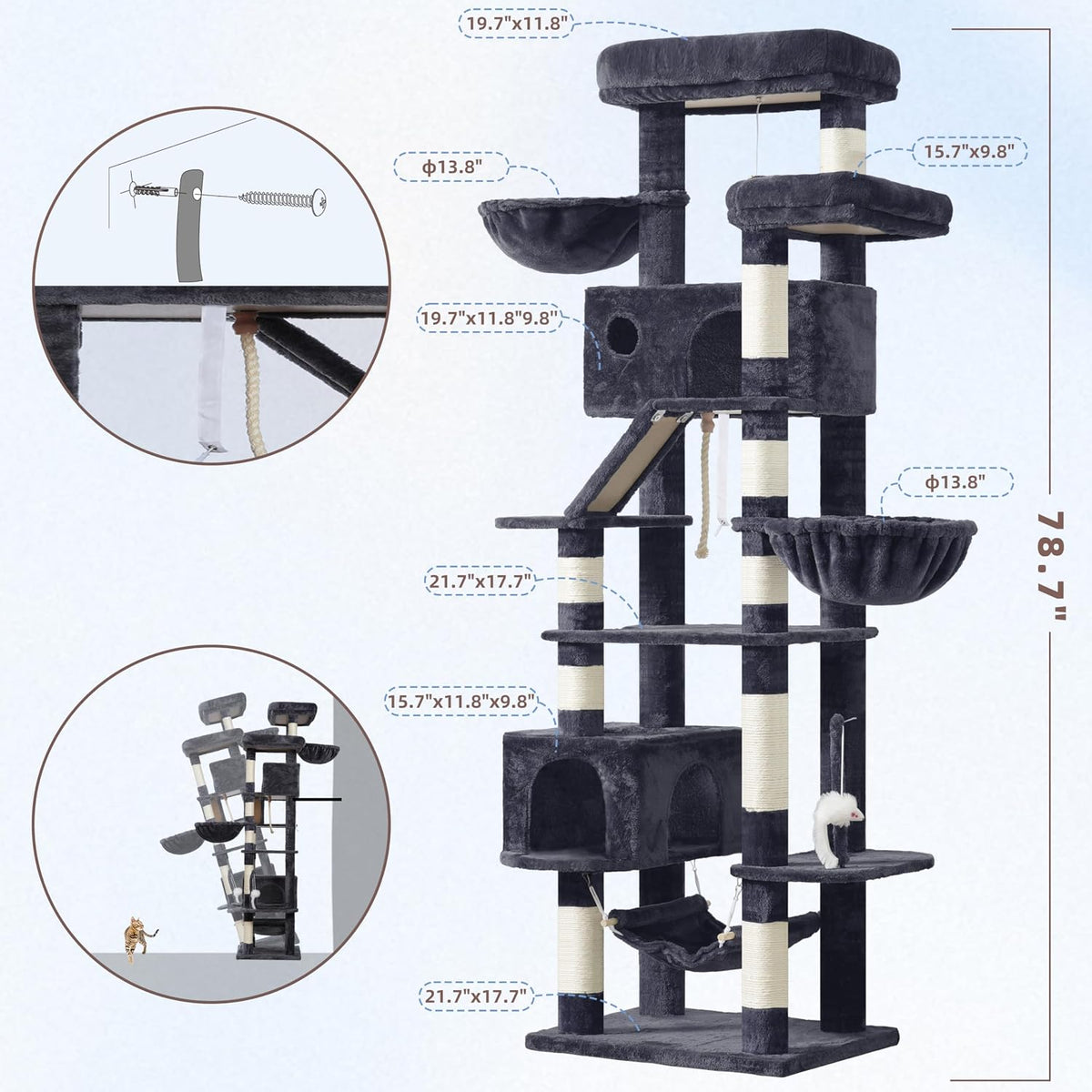Gitelsnour Tall Cat Tree Tower for for Multiple Cats, Large Condo, GCT031G