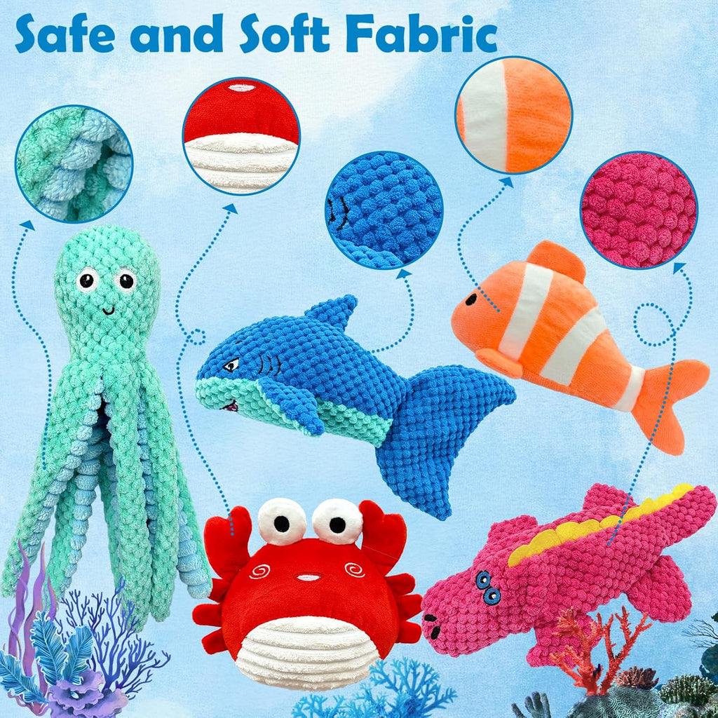 MRSOHRET Dog Squeak Toys for Aggressive Chewers, Crinkle Puppy Chew Toys | 5 Pack Plush Puppy Teething Toys, Tough Durable Stuffed Squeaky Dog Toy for Small Medium Large Breed to Keep Them Busy