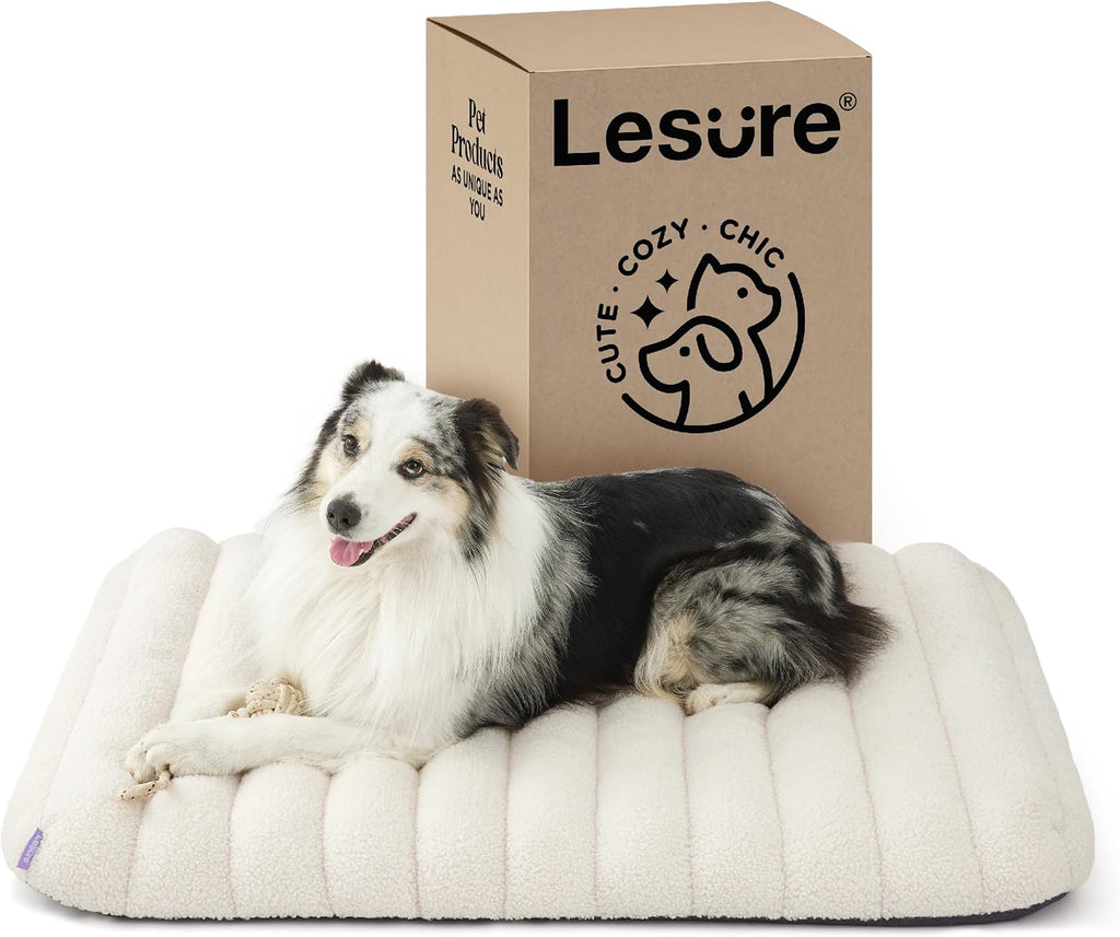 LE SURE Cute Orthopedic Dog Bed Large Sized Dog, Flat Pet Mat,36x27in Cream