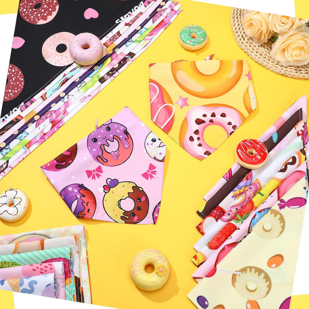 Huhumy 100 Pcs Donut Dog Bandanas Bulk Summer Donut Bandanas for Dogs
